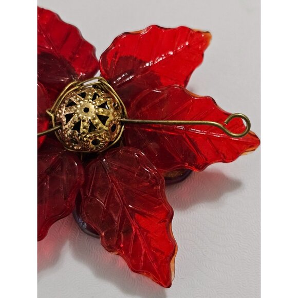 Vintage Red Glass Poinsettia Gold Filigree‎ Center Versatile - Picture 10 of 13